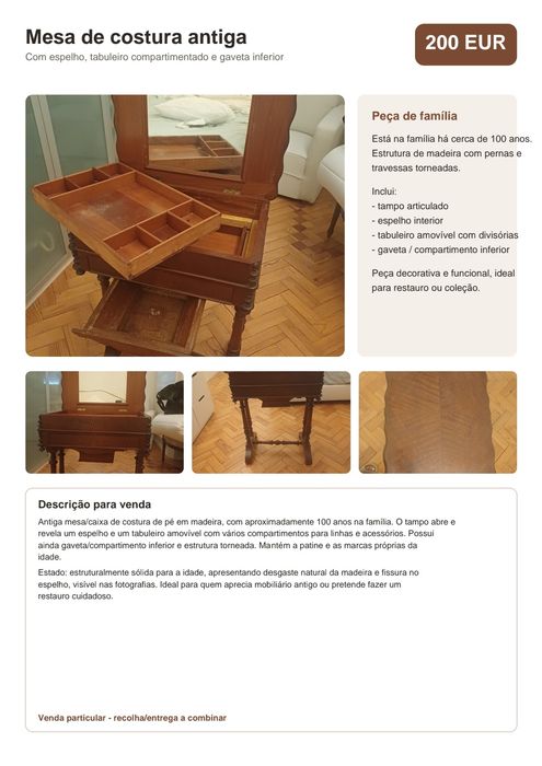 Mesa de costura antiga