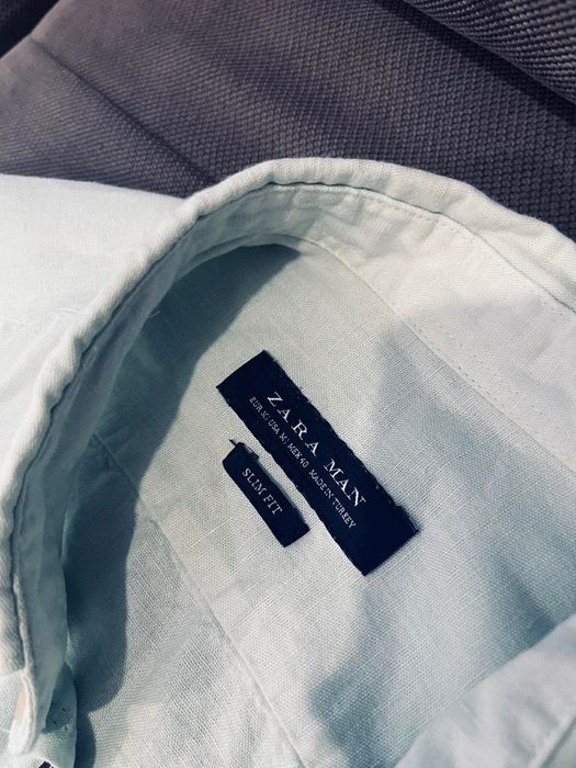 Zara man m slim fit piękna koszula len bawełna