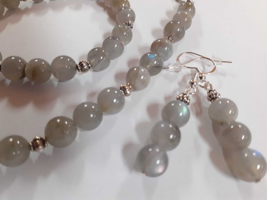 Komplet biżuterii z kamienia labradoryt - naszyjnik, bransoletka i ...