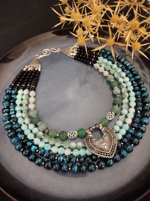 Кольє українське сине намисто Водограй коралі до вишиванки бусы