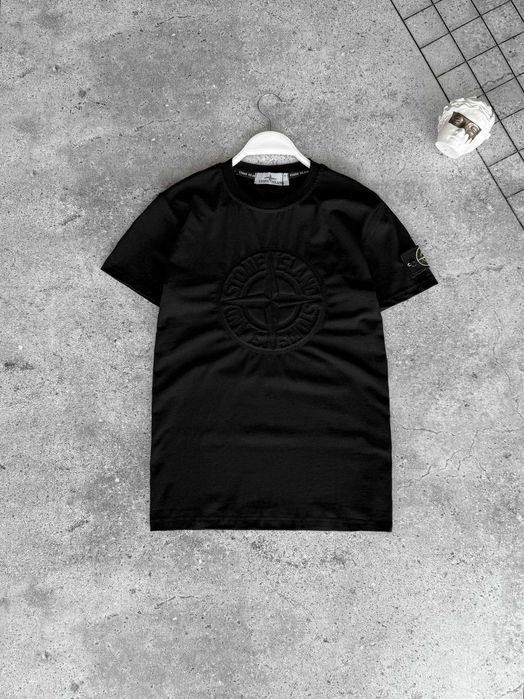 Чоловіча футболка Stone Island / Стон Айленд, бавовна, лого вишивка, чорна, Туреччина
