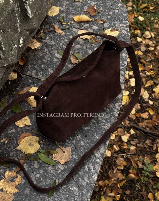 Замшева шоколадна сумка, жіноча сумка натуральний замш