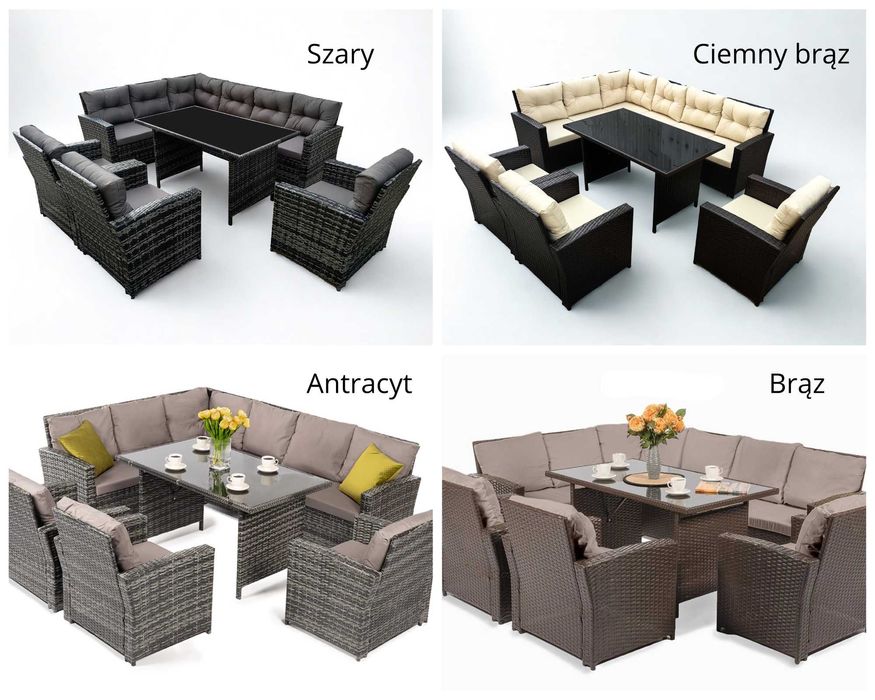Wypoczynek ogrodowy /Narożnik + fotele / Technorattan/ 9 os / 4 kolory