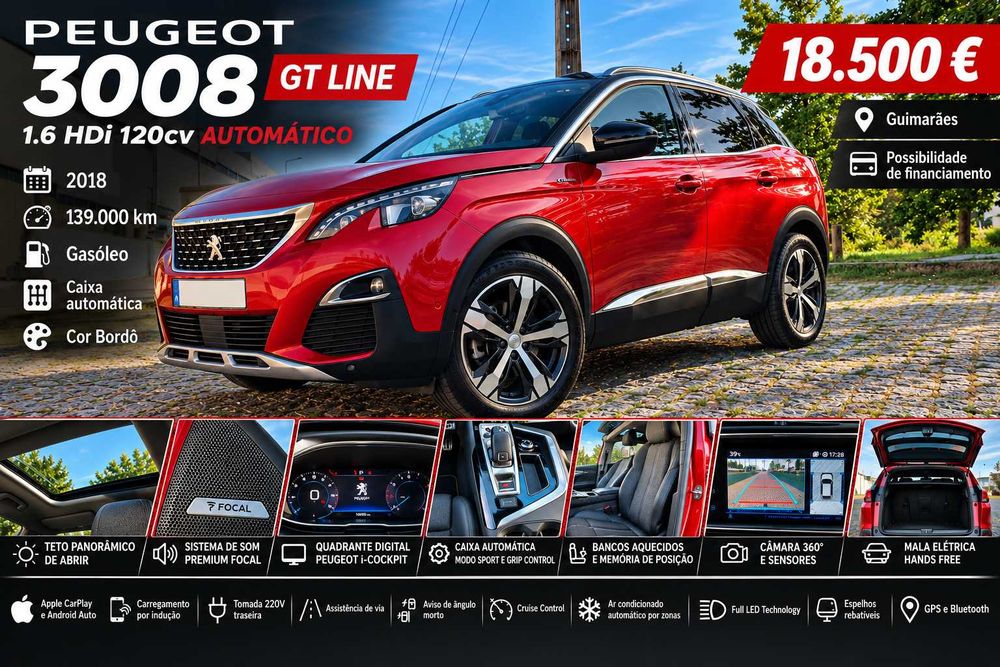 Peugeot 3008 GT Line 1.6 HDi 120cv Automático | 2018