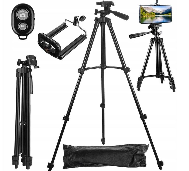 STATYW TRIPOD na telefon aparat regulowany uchwyt + PILOT BLUETOOTH