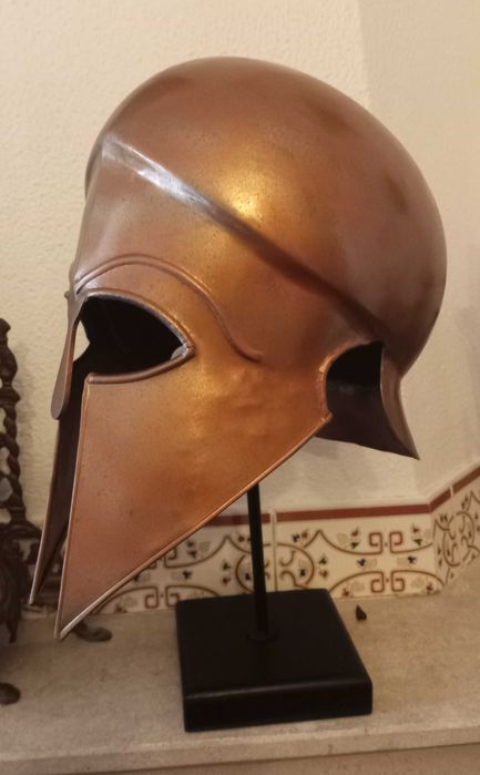 Armadura de cabeça de bronze militar, capacete de guerra grego romano