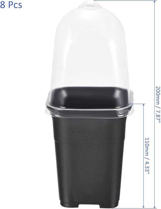 Doniczki do sadzonek 8 szt. z pokrywą czarne