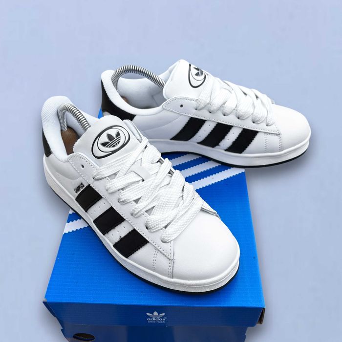 (2333) Кросівки кеди Adidas Campus білий з чорними полосами (37-41)