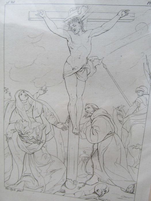 Stary miedzioryt Ukrzyżowanie Jezusa -Anthony van Dyck- 1845
