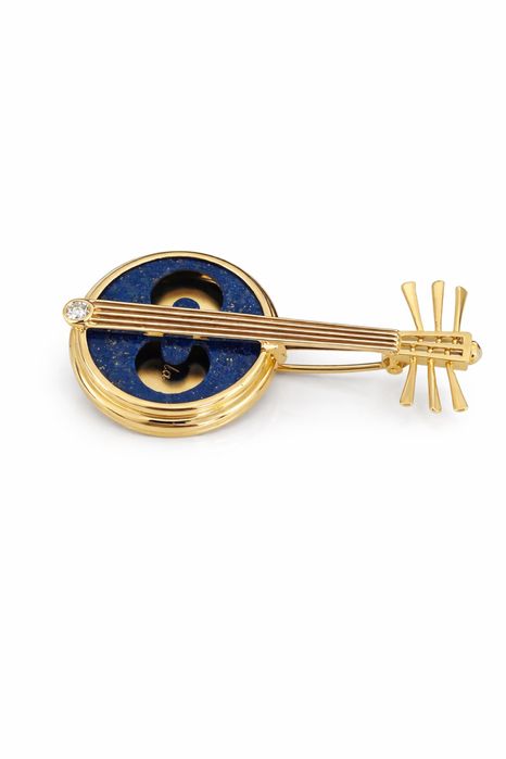 Złota broszka 750 brylant lapis lazuli szmaragd
