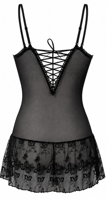 Czarna transparentna halka gorsetowa koronka sexy wiązanie S/M. WDCD