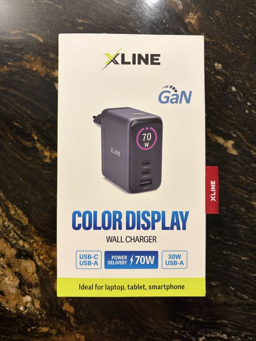Ladowarka 70w gan xline nowa 2x ucb c usb a wyswietlacz