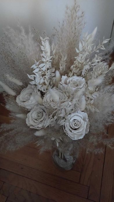 Bukiet ślubny z suszu i wiecznej róży