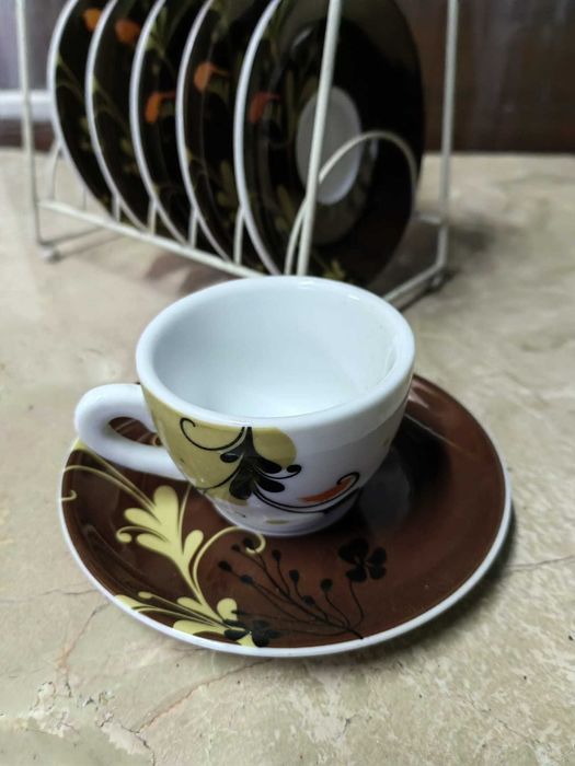 Conjunto de 6 chávenas de café com suporte, natura