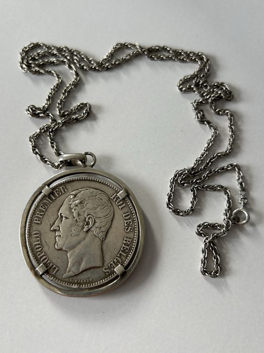 Moneta 5 Frankow Francs 1849 Belgia Odwrotka Srebro łancuszek