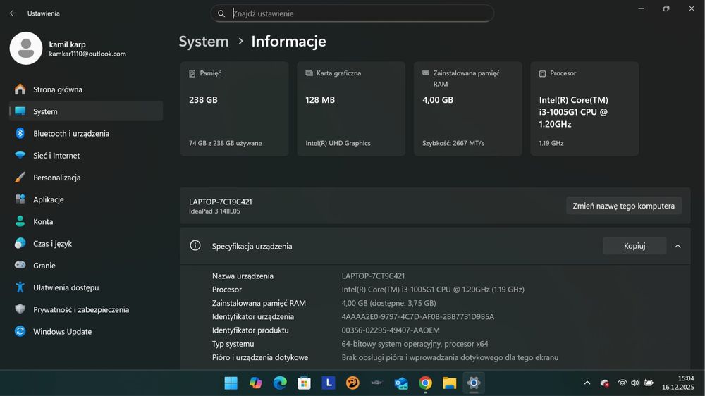 Laptop lenovo ideapad 3
