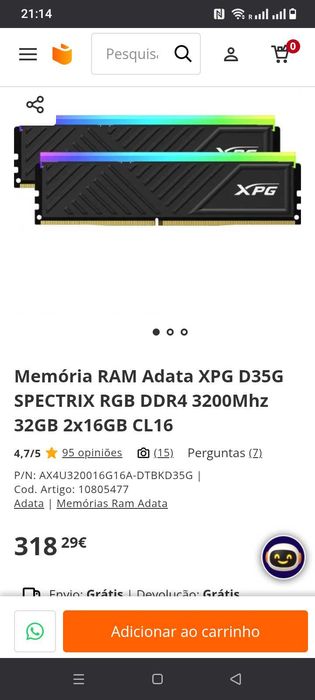 DDR4 32 GB ram XPG RGB
