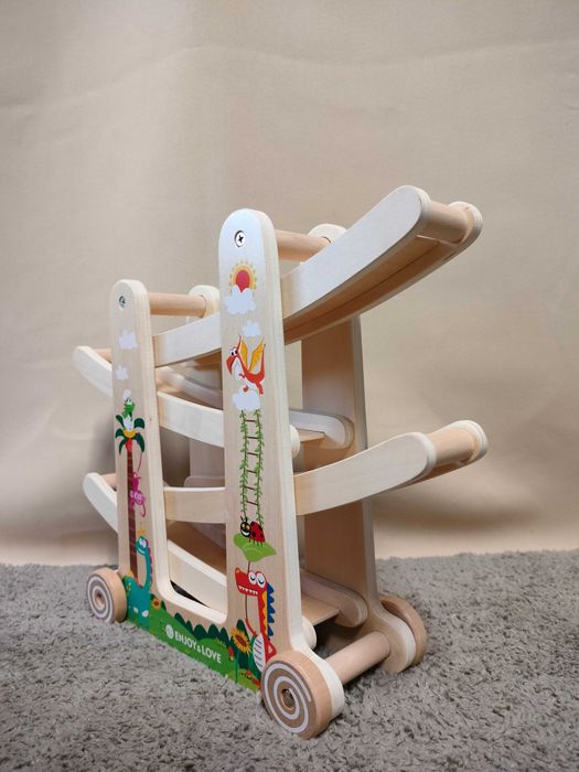 Drewniany tor wyścigowy z 4 samochodami, zabawka edukacyjna