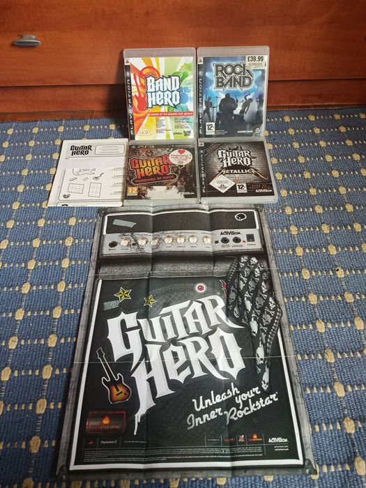 Pack Band Hero / Guitar Hero PS3 + PC (Bateria, Guitarra, Dongles, Microfone e Jogos)