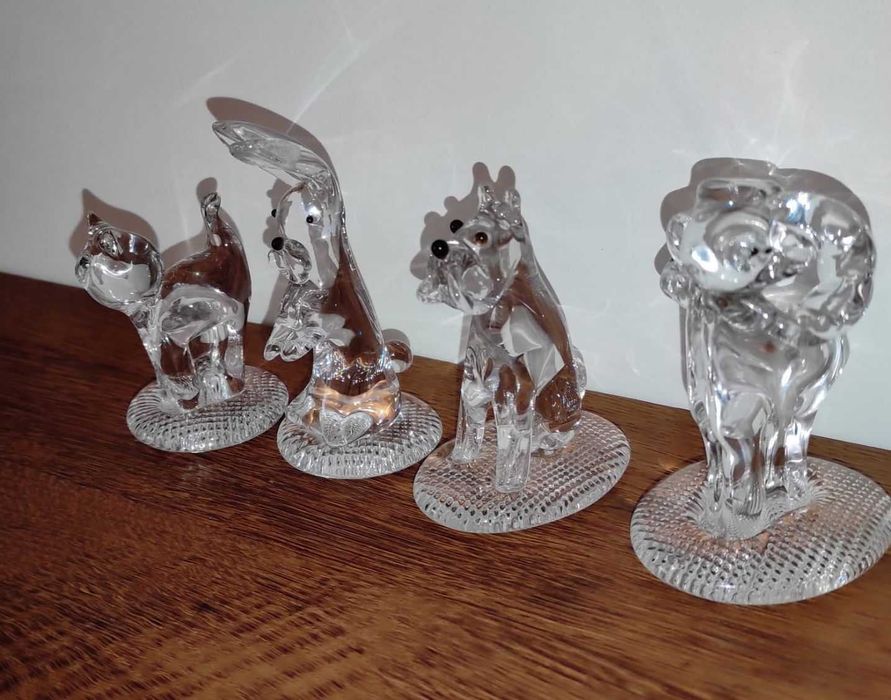 Figurki Szklane Stare Kolekcjonerskie PRL Kot Pies Królik Baran Owca