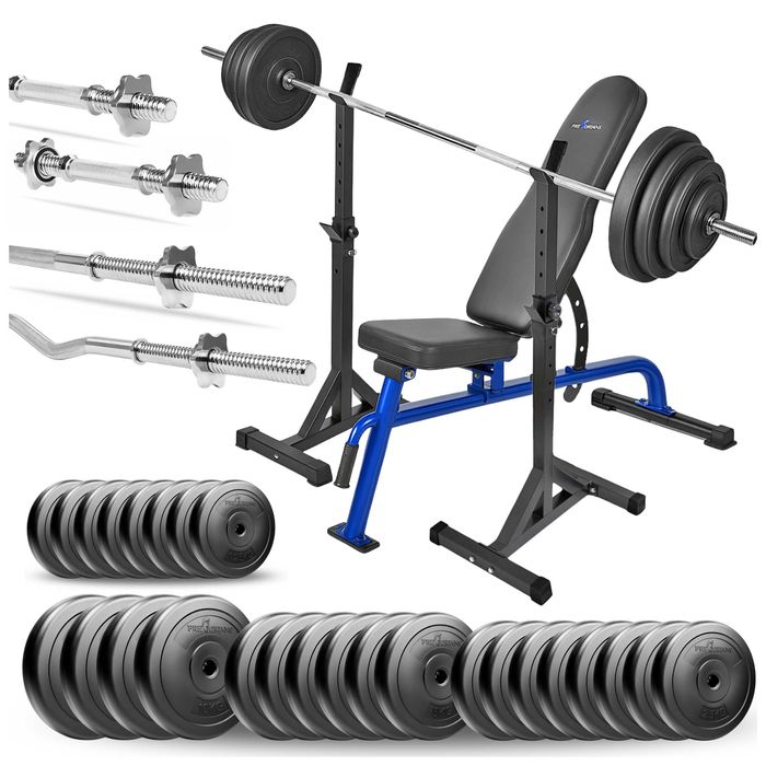 Zestaw kulturystyczny 153kg ławka do wyciskania gryfy hantle krążki