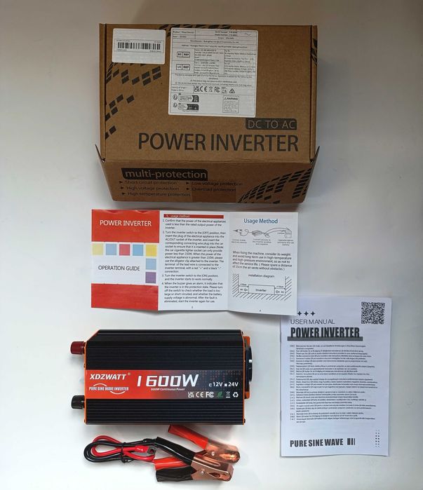 Инвертор XDZWATT 12V-220V Чистый Синус (Pure Sine Wave) 1600W/600W