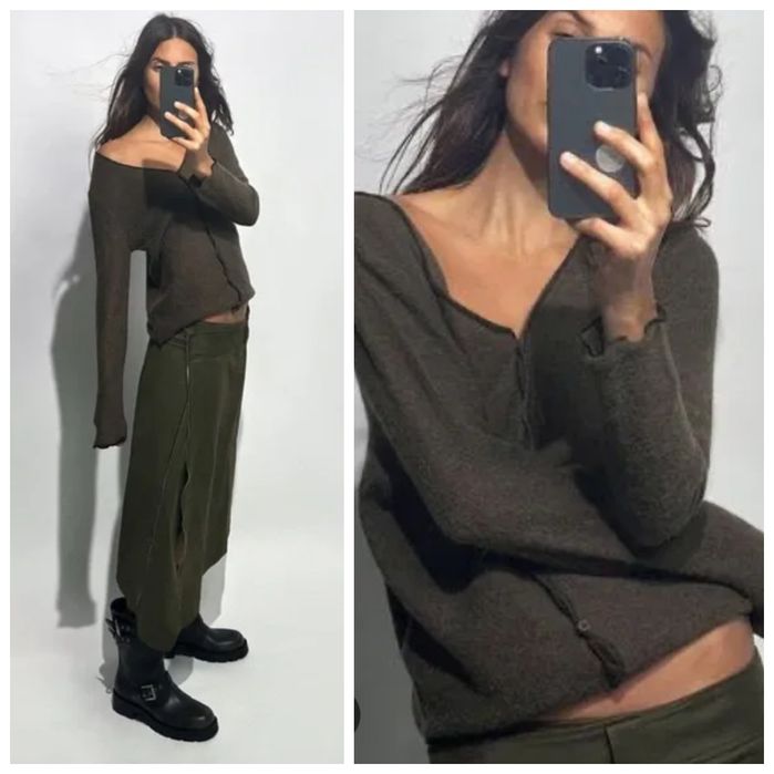 ZARA M-L niespotykany brązowy kardigan z wełną i alpaka