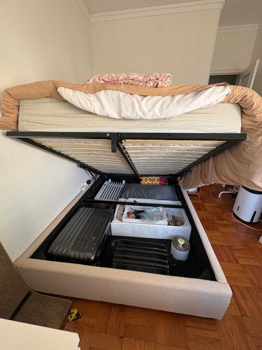 Cama com arrumação + Colchão Novilla Hybrid — Conjunto 140x200