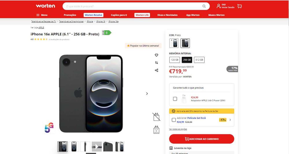 iphone 16e preto black 256G: POUPE 200€!