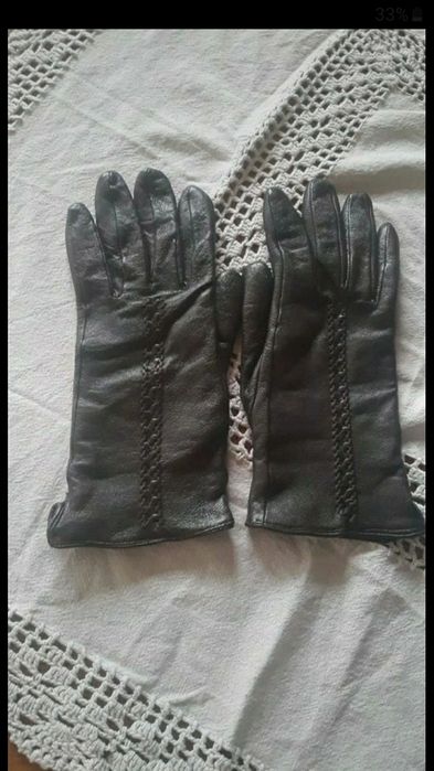 Rekawiczki skórzane- ciemny brąz.