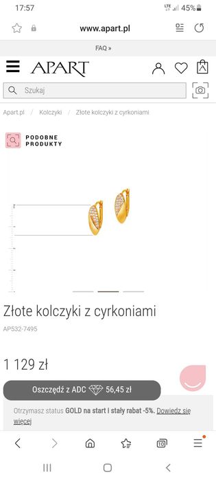 Zlote kolczyki Apart