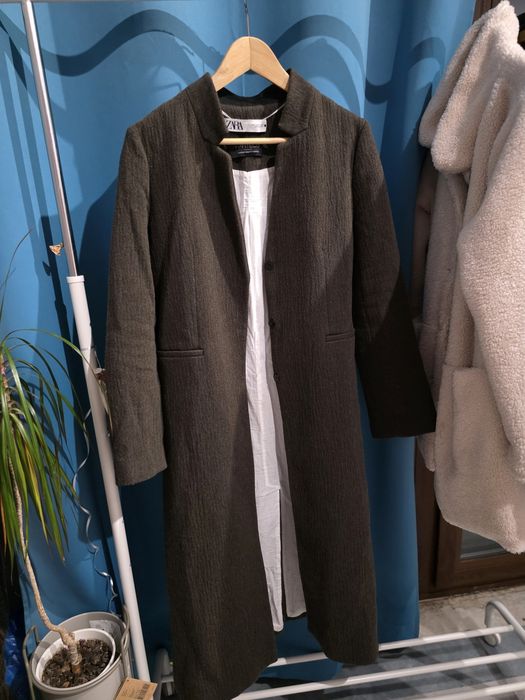Płaszcz zara montego S/M khaki wełna