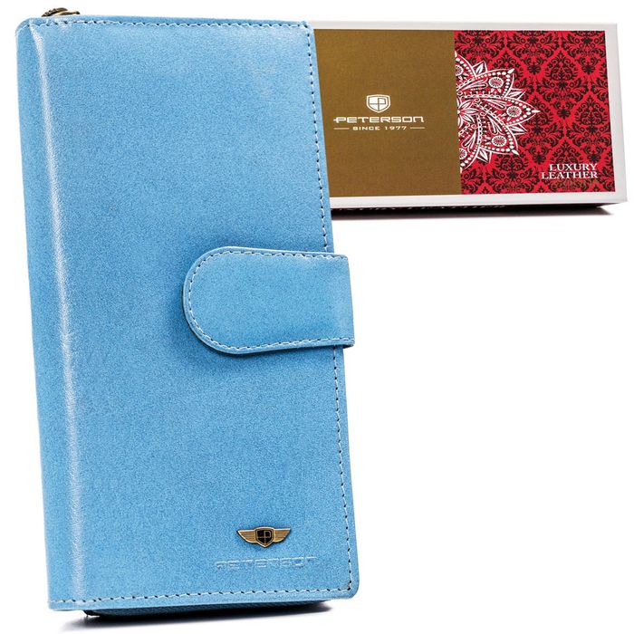 duży, skórzany portfel damski na zamek i zatrzask - peterson