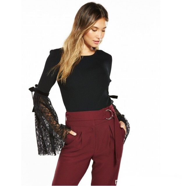 V BY VERY Czarny sweter koronkowe rękawy Rozm XL