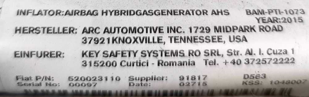 Airbag Cortina Direito 520023110 - FIAT 500L