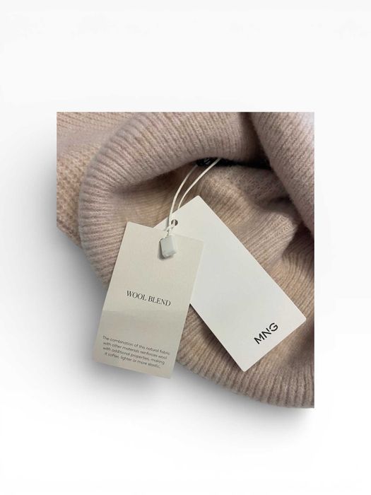 MANGO Wool Blend LUX Premium Sweter Półgolf Zip Pudrowy Róż S Nowy