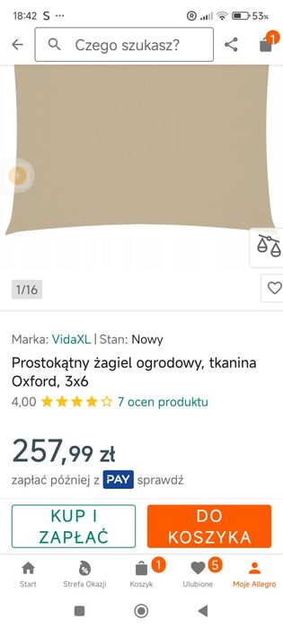 Sprzedam żagiel ogrodowy