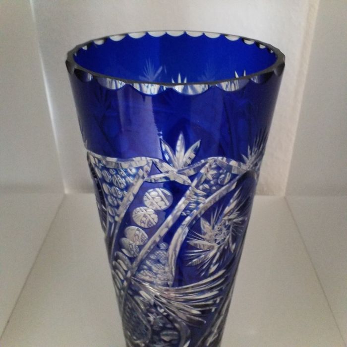 Синяя ваза, цветной хрусталь, Германия, винтаж
