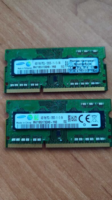 Pamięć do laptopa 2 X 4GB, Samsung DDR3 SO-DIMM, 1600MHz, CL11