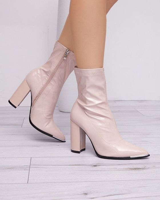 2 KOLORY 36 37 38 botki 39 40 na obcasie słupku nosek szpic lakierowan