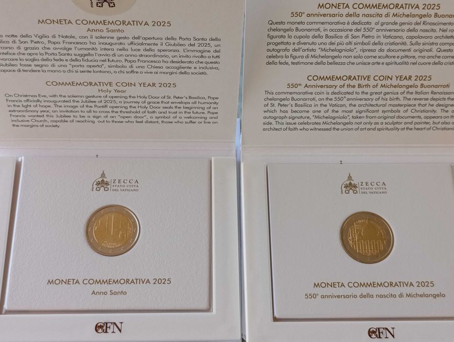 2 Moedas de 2€ do Vaticano "Ano Santo e Michelangelo 2025