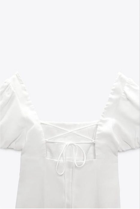 Лляна довга сукня Zara біла з розрізом на ніжці, розмір М