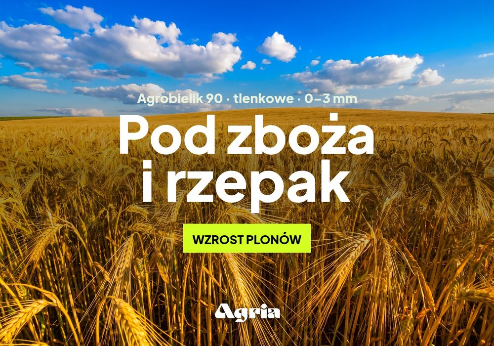Wapno nawozowe tlenkowe 90% CaO — Agrobielik 90 pod zboża i rzepak, frakcje 0-3 i 2-8 mm, mniejsza dawka na hektar, atest OSChR, luzem i big bag