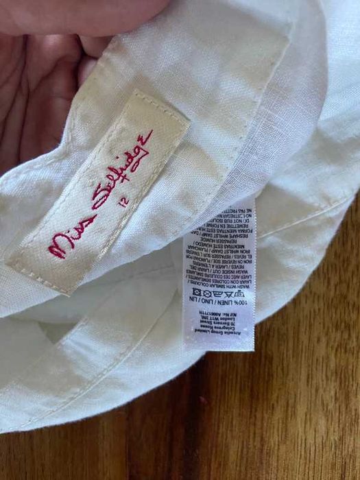 Len linien organic dzwony szwedy biale spodnie proste 7/8 kuloty