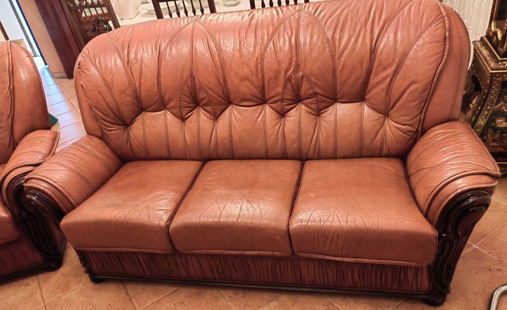 Sofás castanhos de 3 e 1 lugar