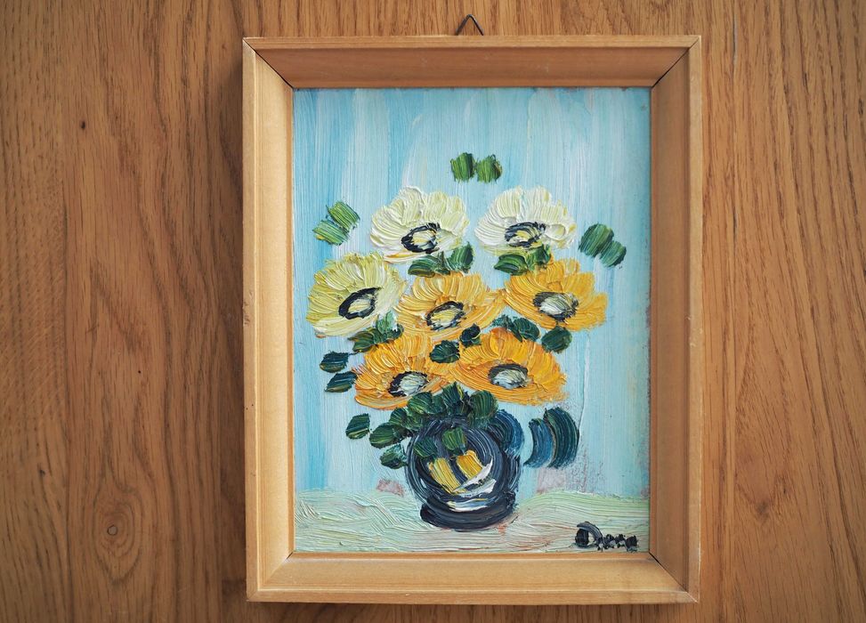 Stare obrazki olejne na dykcie, kwiaty, Krystiana Drzysga