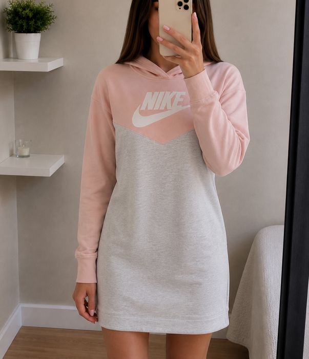 Nike XS/34 dresowa sukienka pudrowy roz szara