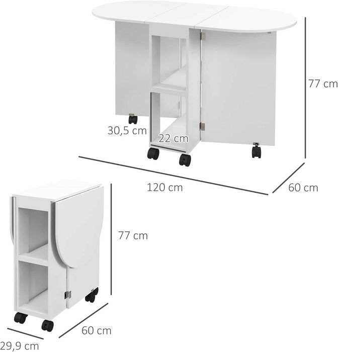 Mesa desdobrável, extensível e de apoio cozinha sala jantar  120x60x77