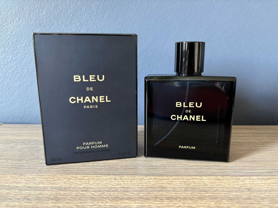 Bleu de Chanel Parfum 100 ml – pusty oryginalny flakon z magnetycznym korkiem i pudełkiem