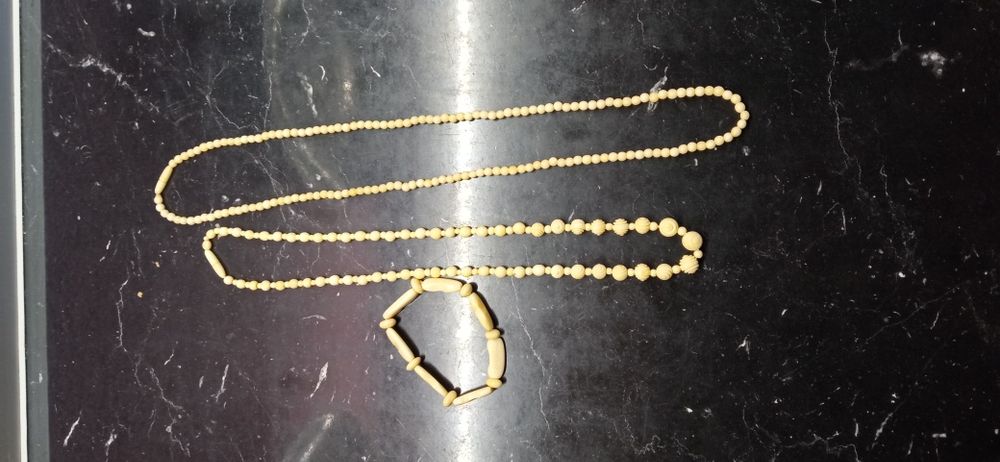 Naszyjniki i bransoletka kość Prl